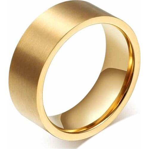 EAMIOR Drop Shipping Classic Simple 8 mm Gold Titanium Steel Men Ring Engagement Wedding Bands Valentine Gift for Couples Lovers