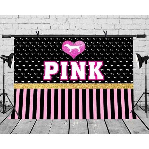 Pink Background Girl Princess Sweet Birthday Party Supplies Stripe Photography Backdrop For Prom Party Cake Table Banner