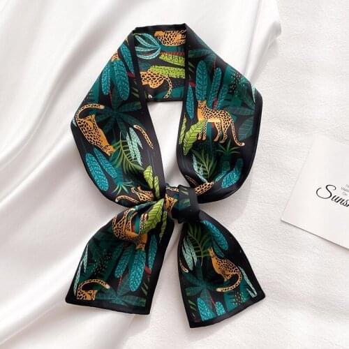 2021 Spring New Animal Print Silk Skinny Scarf Women Hairband Handle Bag Scarves Ribbon Neckerchief Band for Lady