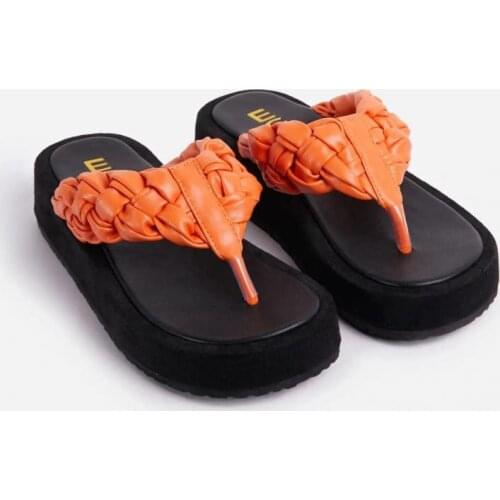 2021 Thick Sole Fashion Shoes Women Flip Flops Clip Open Toe Braiding Flat Slides Home Outside Casual Slipper Platform Size 43