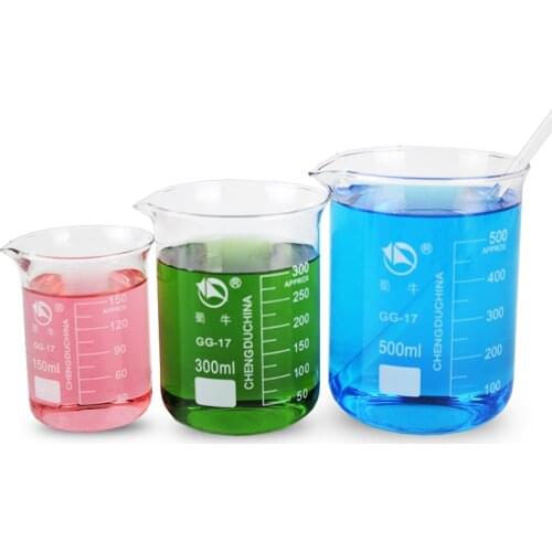 SHUNIU Low Form Beaker Chemistry Laboratory Borosilicate Glass Transparent Beaker 50/100/150/200/250/500/1000/2000/3000ml