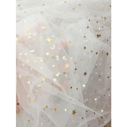 5 yards off white black tulle lace fabric with gold silver stars, bridal gown wedding dress fabric veils tutu dress 150cm wide