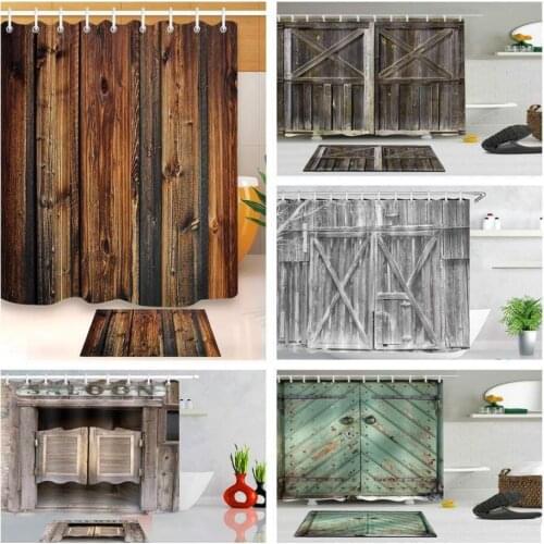 3D Print Fabric Rustic Wood Shower Curtain Set Waterproof Waterproof Mildewproof Bathroom Shower Accessories