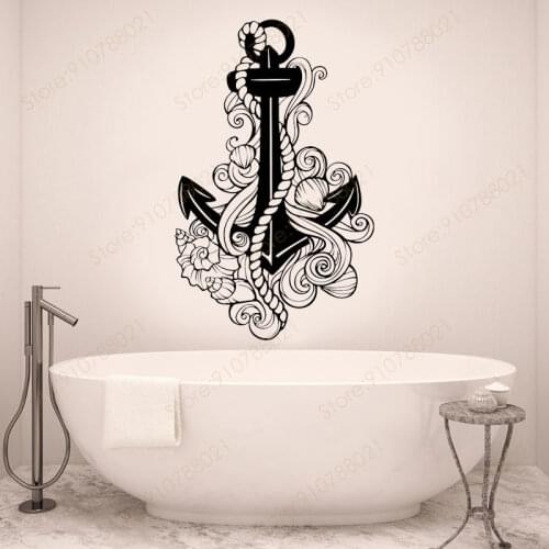 Anchor With Seashells Decal Marine Design Nautical Interior Sticker Bathroom Wall Decor Beach Vinyl Decoration Housewares S338