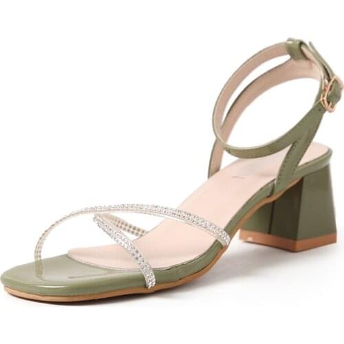 Women sandals Summer 2019 Square Heel High Heels Gladiator Crystal Sandal Buckle Strap Rome Shoes Woman 35-39