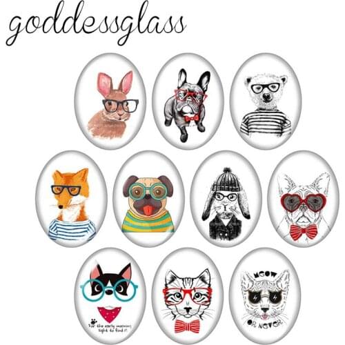 Animals Cats Fox Wolf Tiger Rabbit 10pcs mixed 13x18mm/18x25mm/30x40mm Oval photo glass cabochon demo flat back Making findings