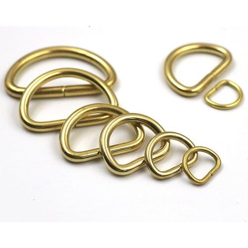 2Pcs Solid Brass D Rings Buckles for Bag Strap Belt Purse Webbing Dog Collar 10-38mm Inner Width Leather Craft DIY Accessories