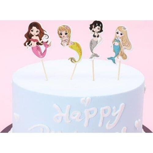 24pcs/lot Mermaid Theme Boys Kids Favors Cake Picks Decoration Cupcake Toppers Baby Shower Supplies Happy Birthday Party