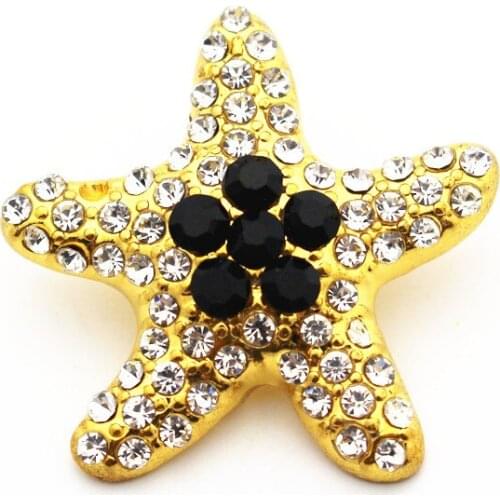 3pcs/lot Metal Gold Plating White Starfish Crystal Snap Button Charms Fit 18mm/20mm Snap Button Bracelet Necklace DIY Jewelry