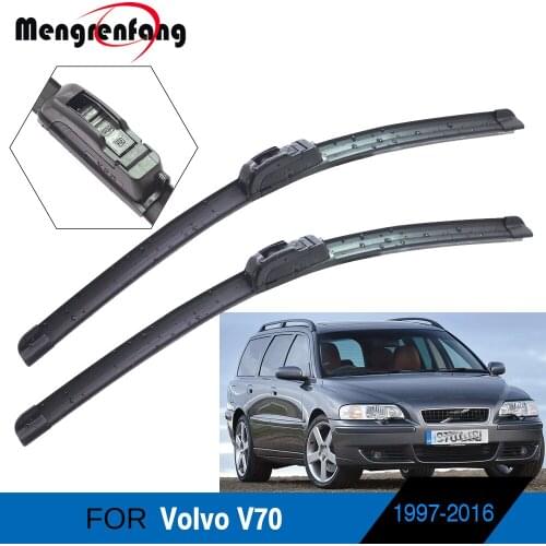 For Volvo V70 Car Soft Rubber Wiper Blades Front Windscreen Wiper J Hook Pinch Tab Push Button Arms Accessories 1997-2016