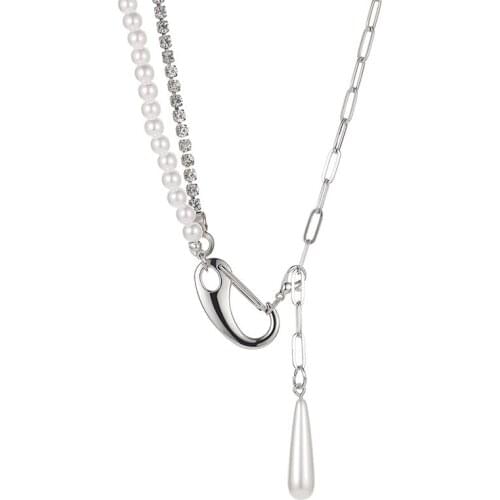 Hip Hop Imitation Pearls Stitching Pendant Necklace Multilayer Clavicle Link Chain Necklace Women Men Goth Party Neck Jewelry