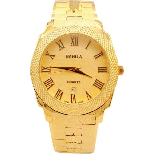 Mens Watch Sand Gold Fashion Big Plate Waterproof with Calendar Roman Dial Japanese Movement Quartz Watch