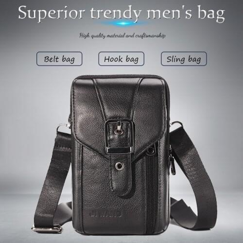 Mens leather waist bag wearing belt mobile phone bag multifunctional small bag Single Shoulder Messenger Bag top layer leather