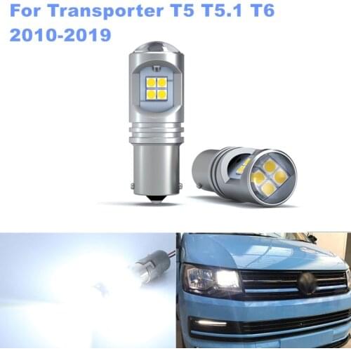 For VW Transporter T5 T5.1 T6 2010-2019 2pcs/lot P21W Ba15s Canbus Error Free White LED DRL Daytime Running light