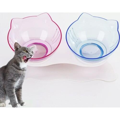 Dog Cat Double Bowls Pet Food Water Bowl Puppy Kitten Food Dish Safeguard Neck Cat Feeder Bowl With Raised Stand Pet Supplies