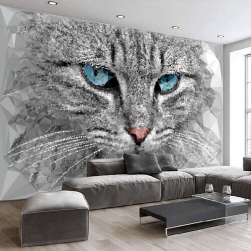 Custom Photo Mural 3D Modern Abstract Stereoscopic Geometric Cat Head Living Room Bedroom Background Wall Art Wallpaper Murals