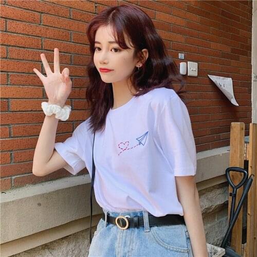 T-shirt Womens Short-sleeved Summer New Korean Embroidered Simple Loose Half-sleeved Top
