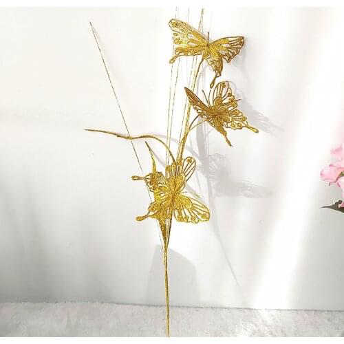 Simulation Golden Butterfly Powder Berries Branches Realistic Sticks 60cm Home Decoration Foam Artificial Party Wedding Display
