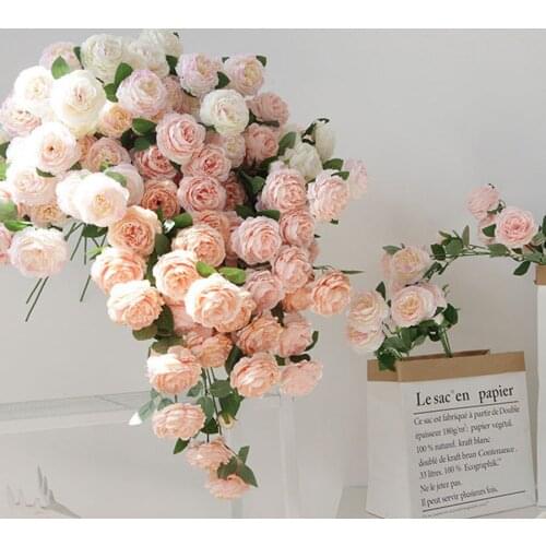 3 Heads Artificial Peony for Wedding Home Decoration Silk Flowers Wedding Bouquet for Home Decoration Fake Flowers Outdoor