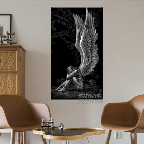 Devil and Angel Painting Gray Character Wings Skull Posters and Prints on Canvas Home Decor Painting Living Room Poster Painting