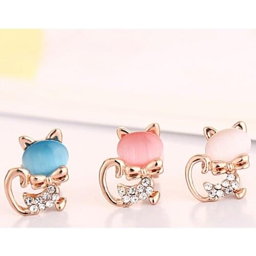 Korea Style opal fox Rhinestone Crystal Clip on Earring Wihtout Piercing for Women Travel No Hole Ear Clip 3 Colors Jewelry Gift