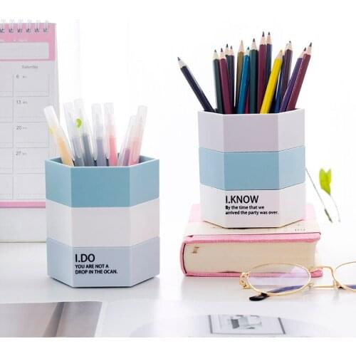 Korean school supplies PVC hexagonal assembly DIY pen holder simple desk miscellaneous pencil storage box desktop organizer
