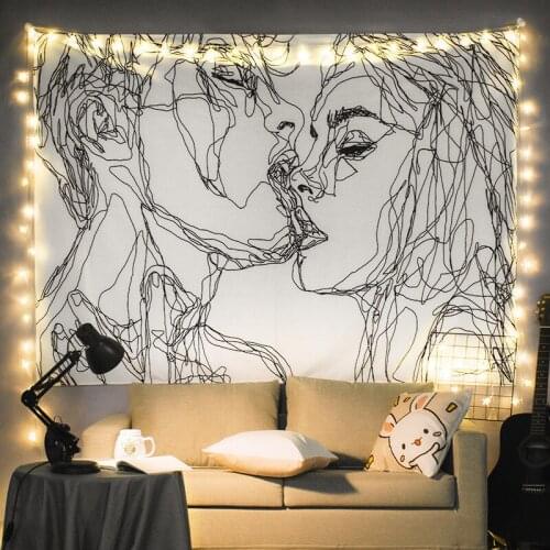 Creative Line Drawing Printed Tapestry Abstract Painting Dorm Room Decor Hanging Kiss Wall Cloth Tapiz Wall Decor Tapestries
