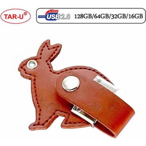 Rabbit Leather USB 2.0 Flash Drive 4GB 8GB 16GB 32GB 64GB High Speed Pen Drives Brown Memory Stick Real Capacity U Disk