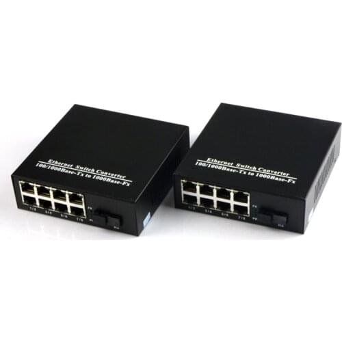 1Pair 10/100/1000Mbps Fiber Optic Ethernet Media Converter Gigabite Single Mode Single Fiber with 8 RJ45 UTP and 1 SC Port