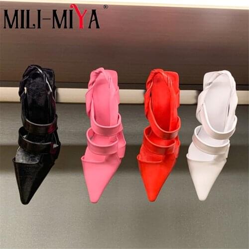 MILI-MIYA Fashion Design Women Microfiber Sandals Sexy Pointed Toe Sling Backs Thick Heels Dress Party Summer Shoes Size 34-40