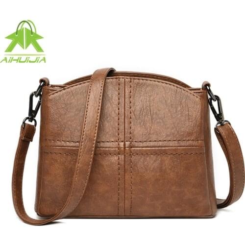 Fashion Retro Womens Embroidery Thread Shoulder Bags Solid Color Messenger Bag 2021 New High Quality Pu Leather Women Handbag