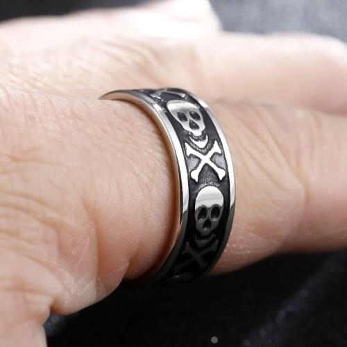 MOREDEAR 8mm Skull Titanium Rings for Men and Women Birthday Gift triangular pattern discredit Ring