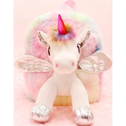 3D Unicorn Stuffed Schoolbag Girls Toddler Cartoon Lovely Backpacks Kindergarten Soft Plush Bags Fur Doll Backpack Children