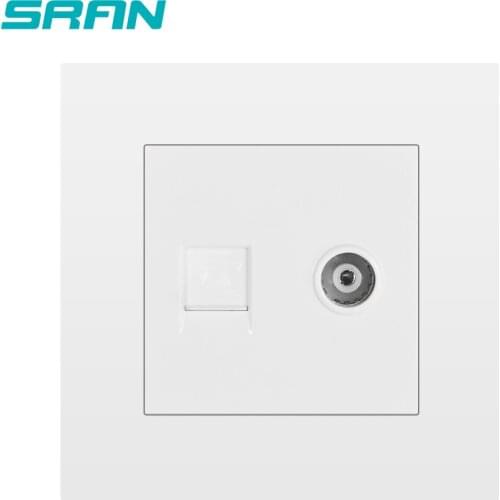 SRAN wall TV and telephone socket flame retardant PC panel 86mm*86mm white/black/gold Rj11 and television interface socket