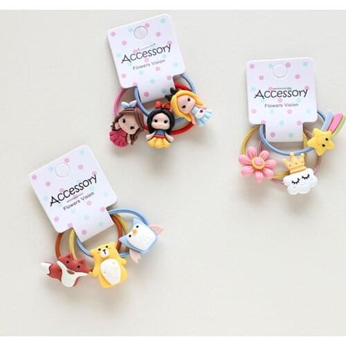 3Pcs Girls Cute Cartoon Animals Fruit Princess Elastic Hair Bands Ponytail Holder Scrunchies Kid School Outdoor Hair Accessories