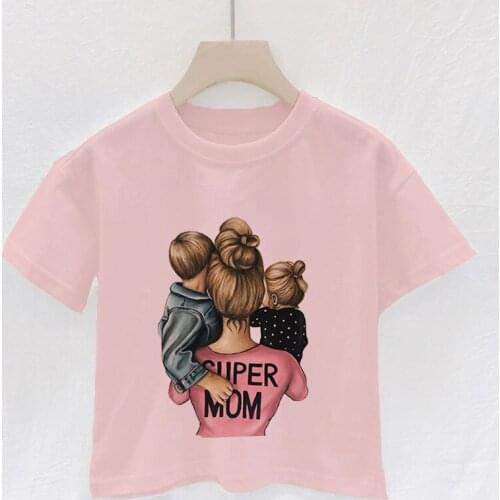 Short Sleeve Mothers Lover Super Mom And Daughter Sweet Little Girls T-shirt 24M-9T Birthday Gifts Soft Kids T Shirt Tricolor