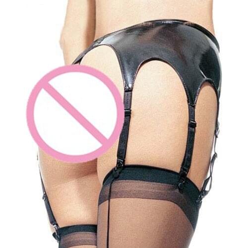 Low Waist Sexy Faux Leather Garter Belt Women Garters Skirt Exotic Lingerie PU Stocking Suspender Harness Pole Dance Wear