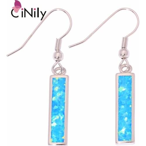 CiNily Created Blue Fire Opal Silver Plated Earrings Wholesale Hot Sell Fashion for Women Jewelry Dangle Earrings 1 5/8" OH3410