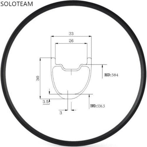 [SOBE27ER33] XC/AM 650B Asymmetric 33mm Width Carbon Fiber 27" MTB Clincher Rim Hookless Tubeless Compatible