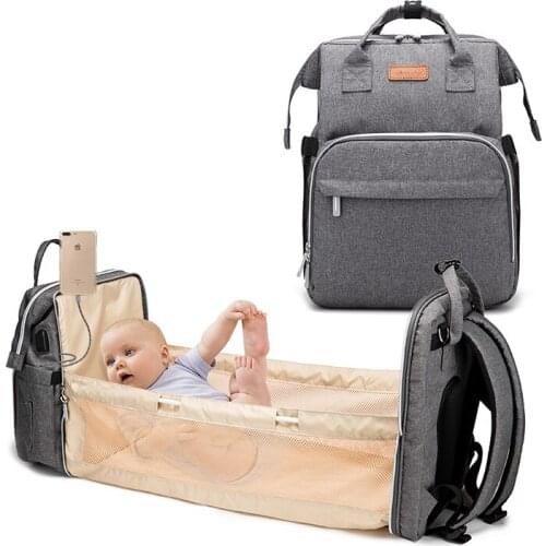 Diaper Bag Multifunctional Baby Folding Bed Bags Moms and Dads USB Backpack Maternity Nursing Handbag Stroller Bag Drop Shipping