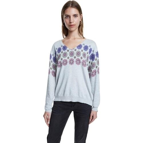Spanish print V-neck knit jumper