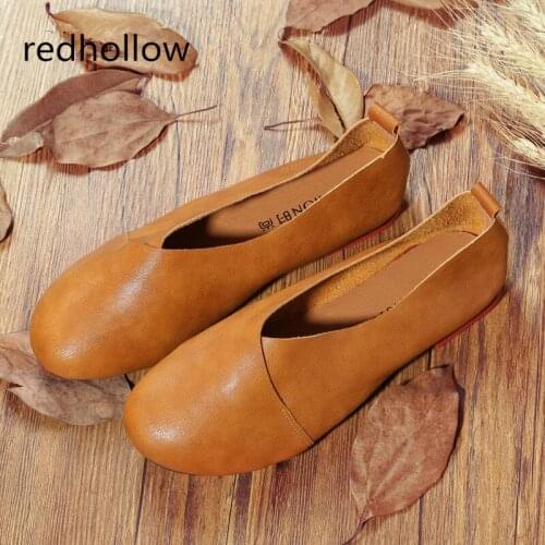 Flat Shoes Woman Leather Loafers Soft Spring Casual Shoes Ladies Flats Comfort Slip on Vintage Women Shoes Plus Size 43