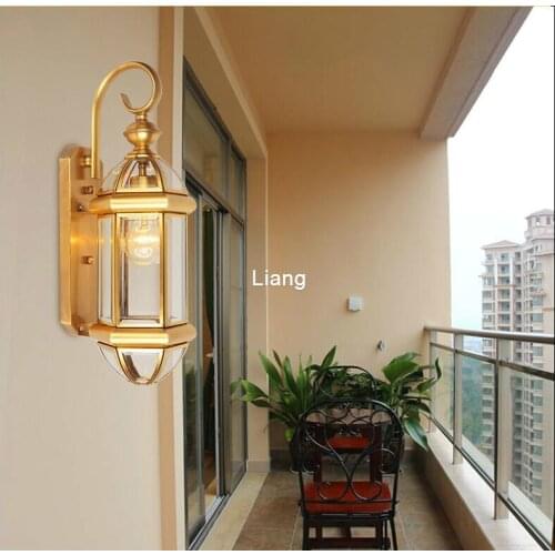 Outdoor Brass Wall Lamp American Design Glass Wall Sconce D20cm H40cm Brass Material Wall Lighting Lamp Wall Brackets Lights