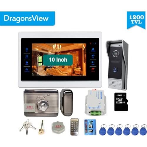 Dragonsview 10 Inch Video Door Phone Intercom System with Doorbell Camera 10 Inch 1200TVL Record Picture Video Motion Rainproof