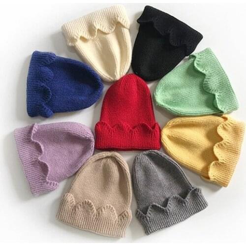 Autumn Winter Kids Boy Girl Solid Color Knitted Beanie Cap Crochet Baby Hats Bonnet Childrens Accessories