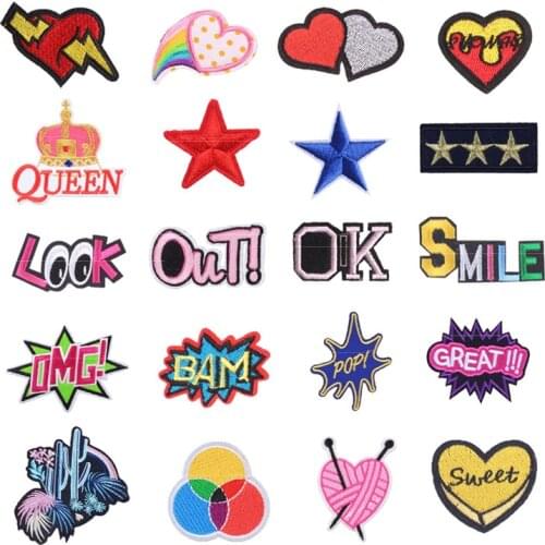 Star Love-heart Embroidered Patches Iron On Patch DIY Clothing Badge Sewing Sticker For Clothes Decoration Fusible Applique F