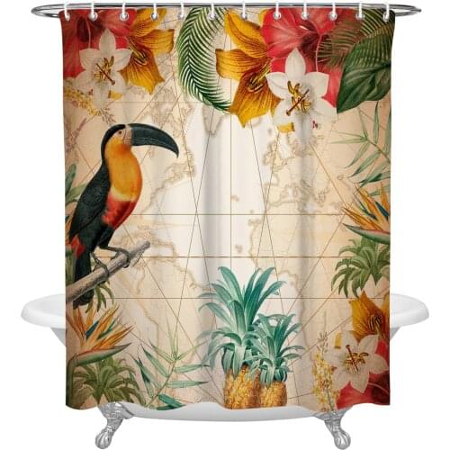 Toucan Flower Fruit Pineapple Map Shower Curtains Bathroom Curtain Waterproof Polyester Frabic Bathroom Curtain with Hooks