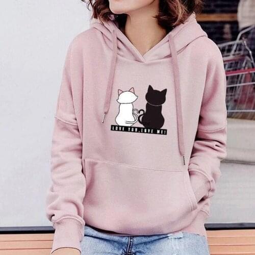 Women Cute Cat Printed Hoodies Casual Long Sleeve Pocket Sweatshirts Autumn Winter Plus Size Harajuku Hooded Pullover Tops