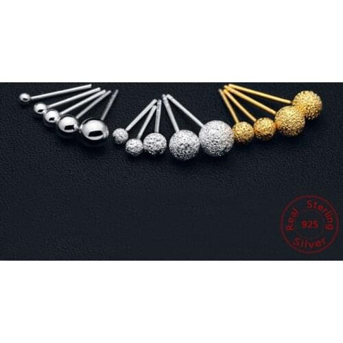 Pure 925 Sterling Silver 3mm/4mm/5mm Small Ball Anti-allergic Piercing Stud Earrings Gold Color Fashion Women Jewelry Bijoux