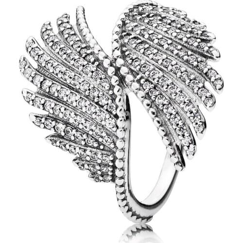 100% 925 Sterling Silver Rings for Women Majestic Feathers Ring Clear CZ Original Jewelry Wedding Party Gift Bague 2021 New